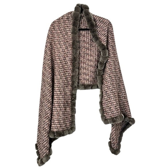 La Fiorentina Tweed Wrap With Rex Rabbit Trim New Pink - Picture 1 of 8
